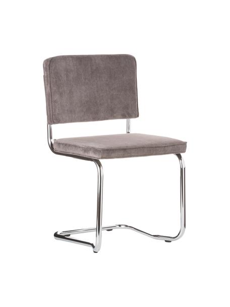 Chaise cantilever velours côtelé Kink, Velours côtelé gris, couleur chrome, larg. 48 x prof. 48 cm
