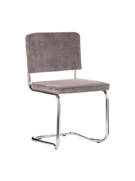 Sedia cantilever in velluto a coste Kink, Rivestimento: velluto a coste (88% nylo, Struttura: metallo cromato, Piedini: materiale sintetico, Velluto a coste grigio, cromato, Larg. 48 x Prof. 48 cm