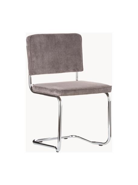 Chaise cantilever en velours côtelé Kink, Velours côtelé gris, cadre chrome, larg. 48 x prof. 48 cm