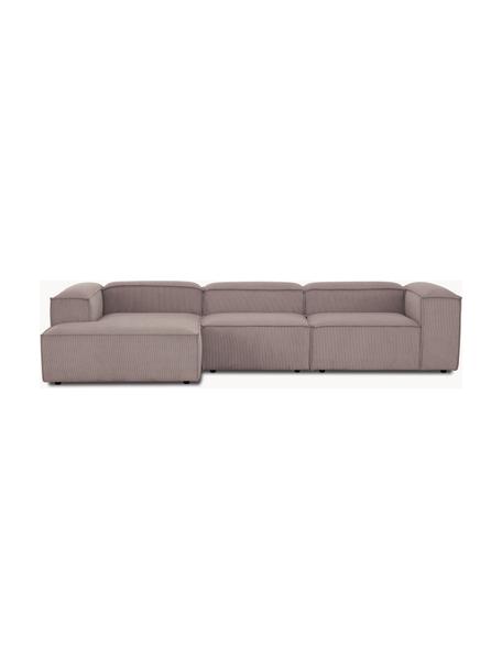 Modulares Ecksofa Lennon aus Cord, Bezug: Cord (92 % Polyester, 8 %, Gestell: Massives Kiefernholz FSC-, Füße: Kunststoff, Cord Taupe, B 327 x T 180 cm, Eckteil links