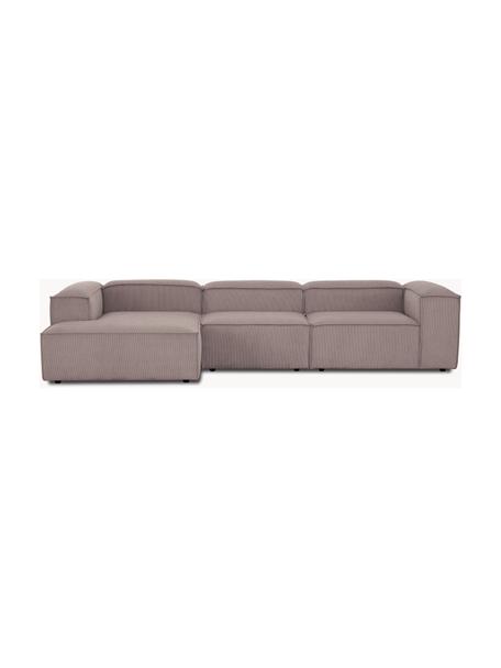 Sofá rinconera modular de pana Lennon, Tapizado: pana (92% poliéster, 8% p, Estructura: madera de pino maciza, ma, Patas: plástico Este producto es, Pana gris pardo, An 327 x F 180 cm, chaise longue izquierda