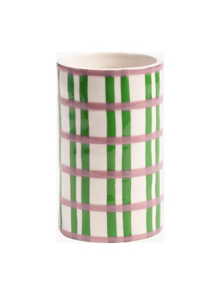 Jarrón artesanal de porcelana Clash, 13 cm, Porcelana, Verde, rosa, blanco Off White, Ø 8 x Al 13 cm