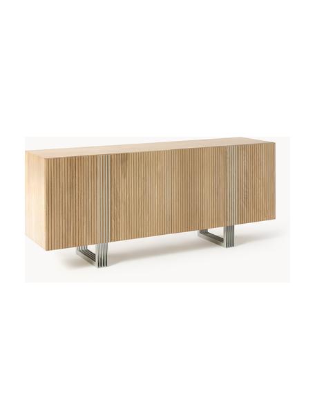Holz-Sideboard Ross mit Türen, Korpus: Spanplatte mit lackiertem, Beine: Metall, Eichenholz, hell lackiert, B 180 x H 75 cm