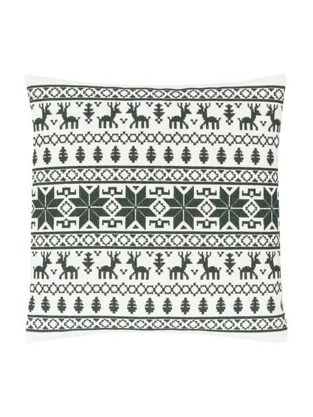 Federa arredo ricamata con motivo norvegese Orkney, 100% cotone, Verde, bianco, Larg. 45 x Lung. 45 cm