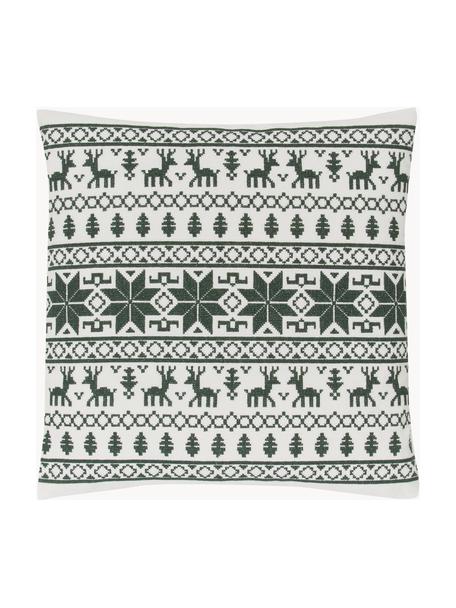 Bestickte Kissenhülle Orkney mit norwegischer Ziernaht, 100 % Baumwolle, Dunkelgrün, Cremeweiß, B 45 x L 45 cm