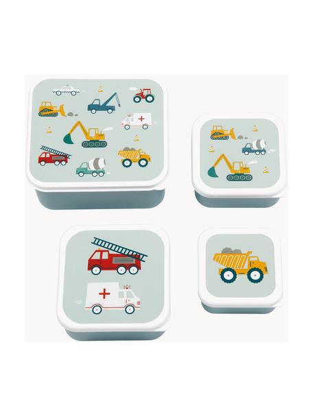 Set de fiambreras infantiles Vehicles, 4 uds., Plástico, sin BPA ni sustancias ftalatadas, apto para uso alimentario, homologado por la LFGB, Verde salvia, gris azulado, multicolor, Set de diferentes tamaños