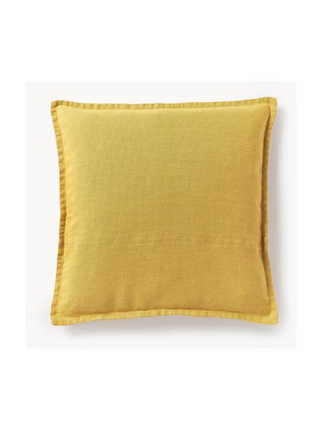 Housse de coussin pur lin jaune Lanya, 100 % pur lin, Jaune, larg. 50 x long. 50 cm