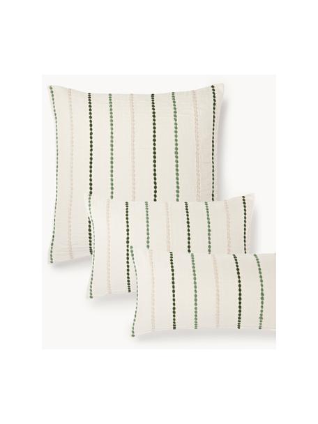 Taie d'oreiller en percale de coton Arabella, Tons verts, blanc crème, larg. 50 x long. 70 cm