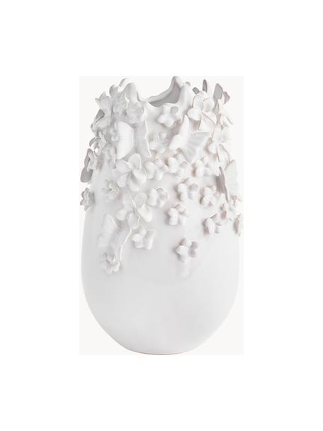 Vase Daphne mit 3D-Verzierung, Steingut, lackiert, Weiß, Ø 23 cm x H 35 cm