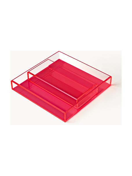 Set de bandejas decorativas Yuki, 2 pzas., Acrílico, Rojo coral, Set de diferentes tamaños