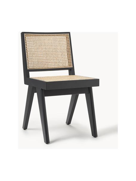 Krzesło z drewna z plecionką wiedeńską Sissi, Stelaż: lite drewno dębowe, Czarny, jasny beżowy, S 46 x G 56 cm
