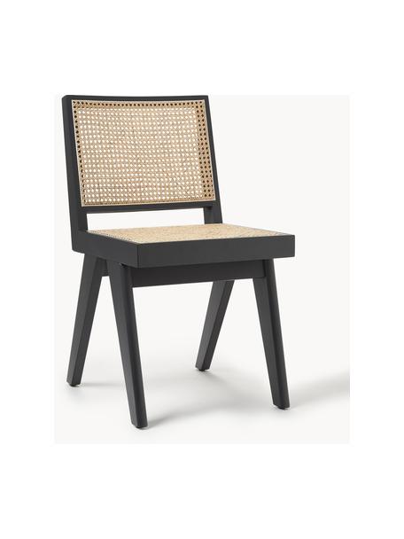 Silla de madera con tejido vienés Sissi, Estructura: madera de roble maciza, Negro, beige claro, An 46 x F 56 cm