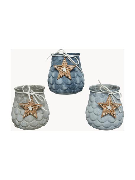 Set de portavelas Rabus, 3 uds., Vidrio, Azul, gris, Ø 10 x Al 11 cm