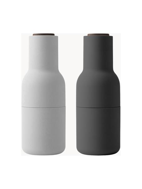 Sada designových mlýnků na sůl a pepř s víčkem z ořechového dřeva Bottle Grinder, 2 díly, Bílá, tmavě šedá, tmavé dřevo, Ø 8 cm, V 21 cm