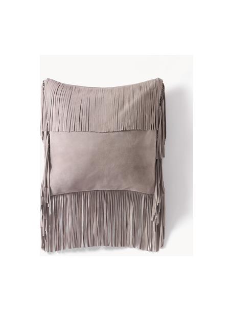 Kožený povlak na polštář s třásněmi Amaia, 100 % kůže, Taupe, Š 50 cm, D 50 cm