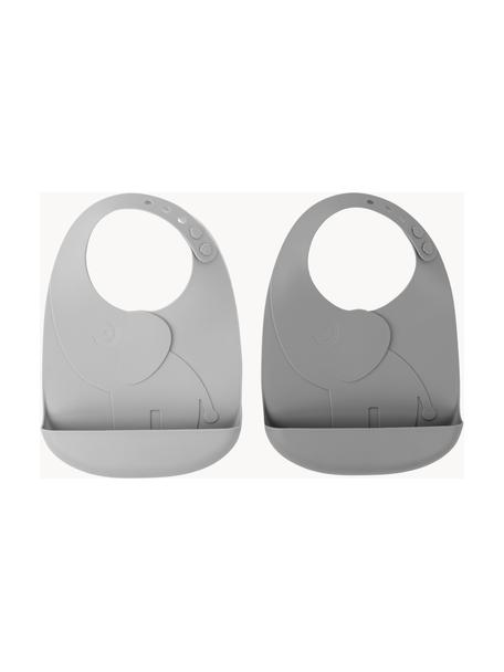 Set 2 bavaglini in silicone Peekaboo, 100% silicone, senza BPA, Grigio chiaro, grigio, Larg. 19 x Lung. 27 cm