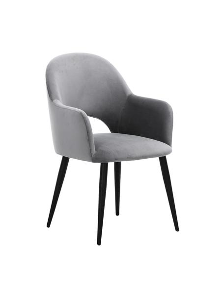 Krzesło z podłokietnikami z aksamitu Rachel, Tapicerka: aksamit (wysokiej jakości, Nogi: metal malowany proszkowo, Aksamit stalowoszary, S 56 x G 70 cm