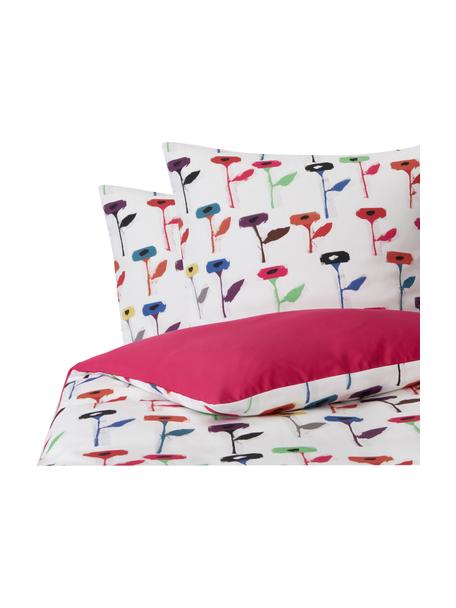 Funda nórdica de satén de diseño Weyda, Blanco, rosa, Cama 180/200 cm (260 x 240 cm)