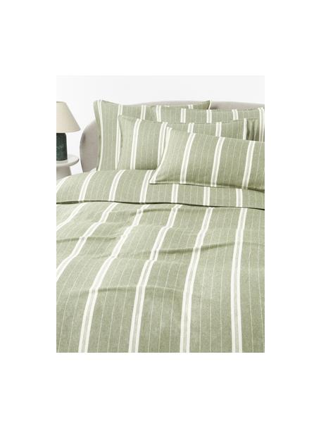 Gestreifter Flanell-Bettdeckenbezug Belinda, Webart: Flanell, Olivgrün, Off White, B 135 x L 200 cm