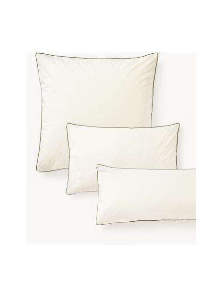 Taie d'oreiller en percale de coton avec passepoil Daria, Blanc crème, vert olive, larg. 65 x long. 65 cm