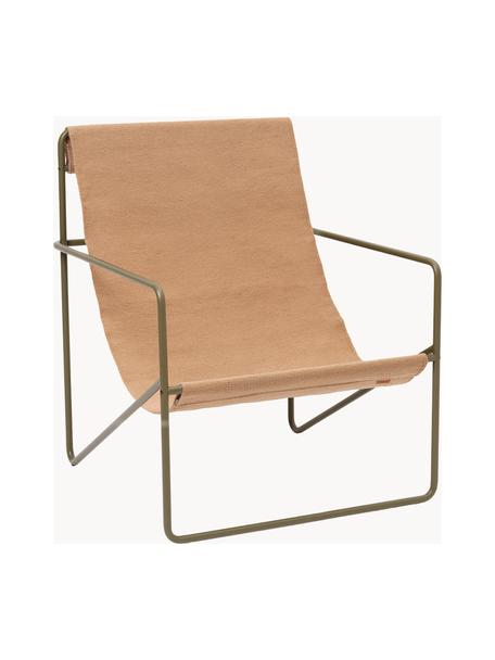 Fauteuil lounge Desert, Tissu beige, vert olive, larg. 63 x prof. 66 cm