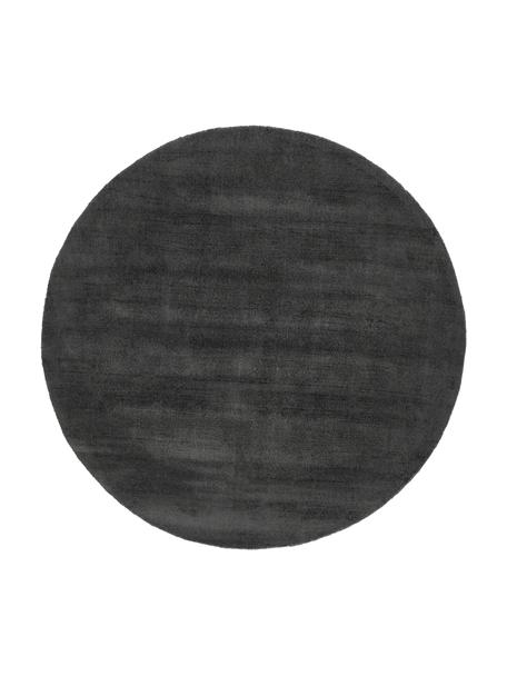 Ručně tkaný kulatý viskózový koberec Jane, Antracitová, černá, Ø 120 cm (velikost S)