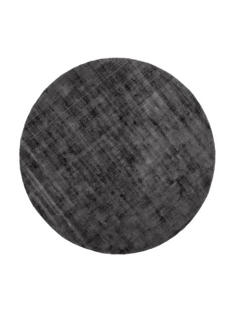 Alfombra redonda artesanal de viscosa Jane, Parte superior: 100% viscosa, Reverso: 100% algodón, Gris antracita-negro, Ø 120 cm (Tamaño S)