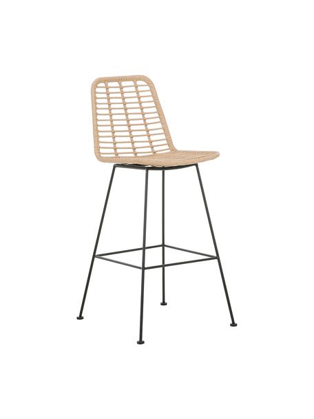 Polyrotan barkruk Costa met metalen poten, Zitvlak: polyethyleen vlechtwerk, Frame: gepoedercoat metaal, Lichtbruin, zwart, B 56 x H 110 cm