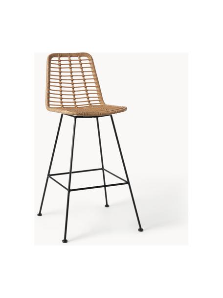 Polyrotan barkruk Costa met metalen poten, Zitvlak: polyethyleen vlechtwerk, Frame: gepoedercoat metaal, Lichtbruin, zwart, B 56 x H 110 cm