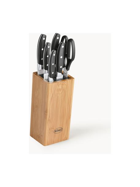 Messerblock Cuisine mit 5 Messern und 1 Schere, Messer: rostfreier Stahl X50CrMOV, Griff: Kunststoff, Helles Holz, Schwarz, Verschiedene Grössen