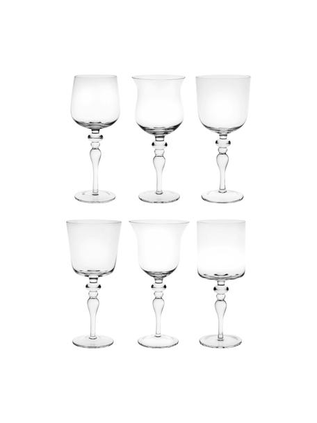 Ručne fúkané poháre na víno s rôznym dizajnom Diseguale, 6 ks, Fúkané sklo, Priehľadná, Ø 8 x V 20 cm, 200 ml