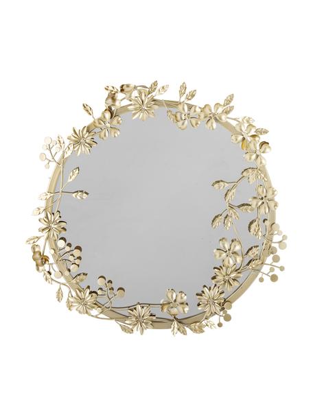 Specchio da parete con decoro floreale Jenne, Cornice: metallo rivestito, Retro: pannello di fibra a media, Superficie dello specchio: lastra di vetro, Dorato, Ø 54 cm