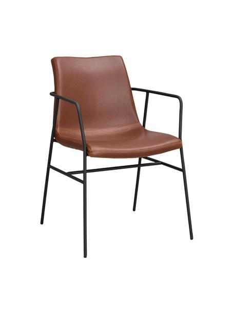 Sillas con reposabrazos de cuero sintético Huntington, 2 uds., Tapizado: cuero sintético (poliuret, Patas: metal recubierto, Cuero sintético marrón, An 54 x F 52 cm