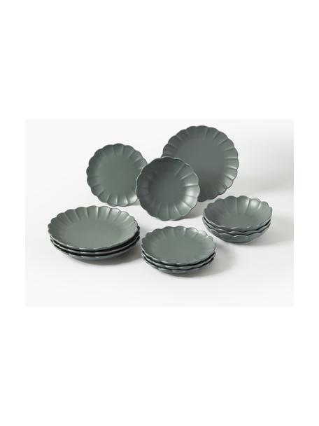 Serviesset Sabina, 4 personen (set van 12), Keramiek, Donkergroen, mat, 4 personen (12-delig)