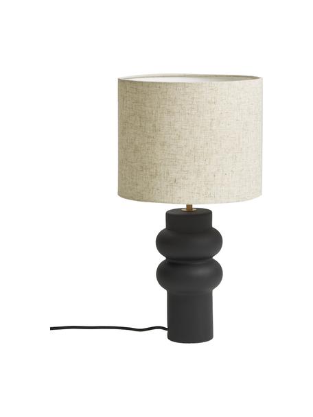 Lampada grande da tavolo in ceramica Christine, Paralume: tessuto, Base della lampada: ceramica, Decorazione: metallo ottonato, Beige, verde, Ø 28 x Alt. 53 cm