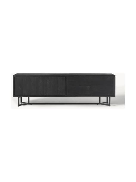 Meuble bas en bois massif Luca, Manguier noir laqué, cadre noir, larg. 180 x haut. 56 cm