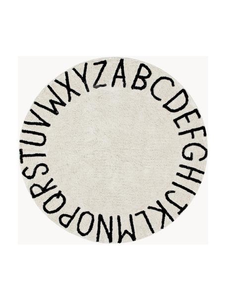 Alfombra redonda con letras de diseño ABC, Algodón reciclado (80% algodón, 20% otras fibras), Beige, negro, Ø 150 cm (Tamaño M)