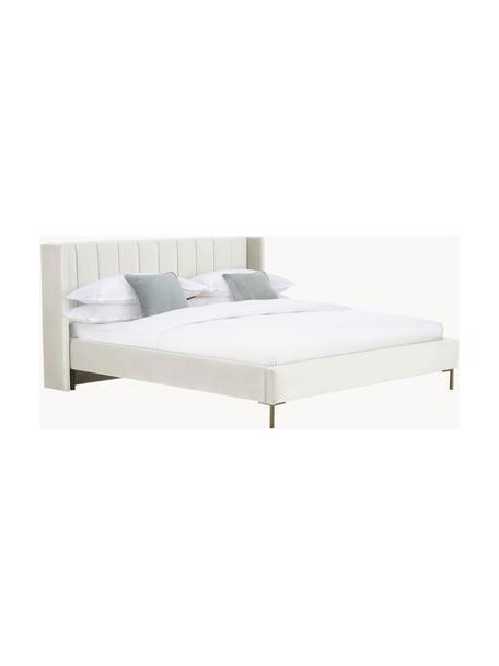 Gestoffeerd fluwelen bed Dusk, Bekleding: polyester fluweel Met 30., Frame: massief grenenhout en pla, Poten: gepoedercoat metaal Dit p, Fluweel lichtbeige, B 180 x L 200 cm