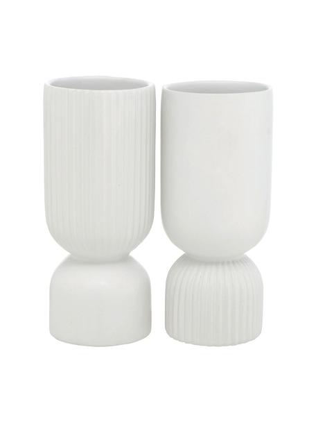 Vase design grès blanc Gino, 2 élém., Grès cérame, Blanc, Ø 10 x haut. 23 cm