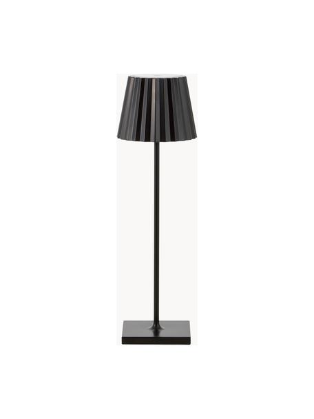 Mobiele dimbare LED outdoor tafellamp Trellia, Lampenkap: gelakt aluminium, Diffuser: kunststof, Lampvoet: gelakt aluminium, Zwart, Ø 12 x H 38 cm