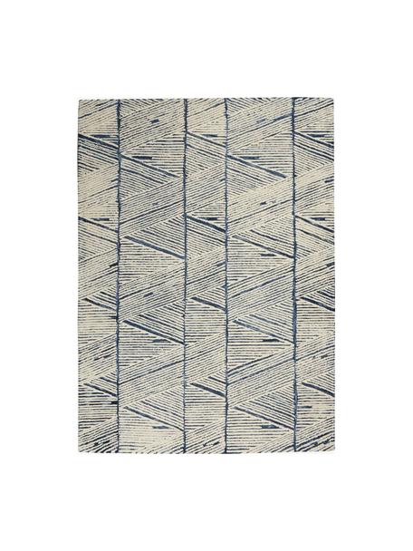Ręcznie tkany dywan z wełny Colorado, 100% wełna

Włókna dywanów wełnianych mogą nieznacznie rozluźniać się w pierwszych tygodniach użytkowania, co ustępuje po pewnym czasie, Ciemny niebieski, kremowobiały, S 160 x D 220 cm (Rozmiar M)