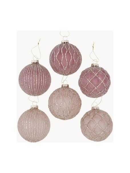 Boules de Noël faites main Taina, 12 élém., Rose pâle, couleur dorée, beige, Ø 8 cm
