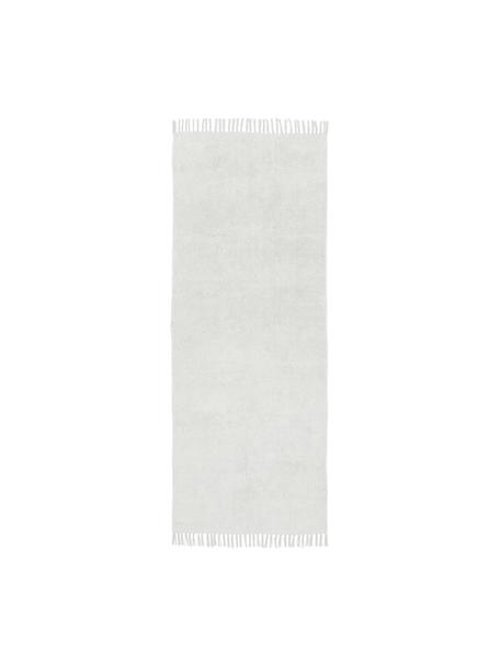 Runner in cotone fatto a mano con frange Daya, Grigio chiaro, Larg. 80 x Lung. 200 cm