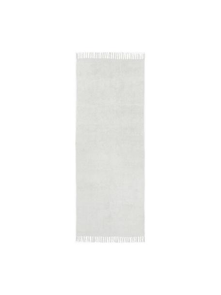 Runner in cotone taftato a mano con frange Daya, Grigio chiaro, Larg. 80 x Lung. 200 cm