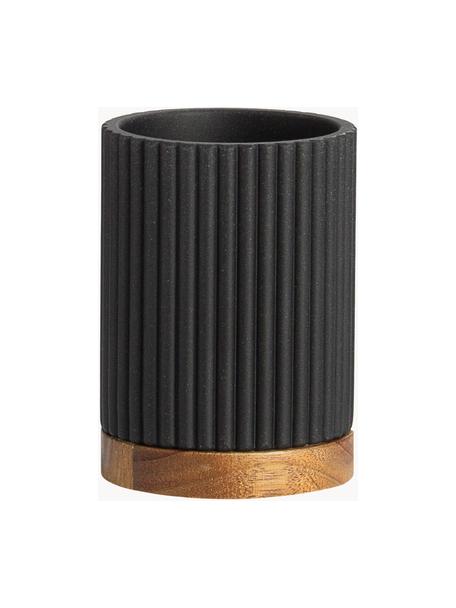 Porte-brosses à dents Laura, Plastique, bois d'acacia, Noir, Ø 8 x haut. 11 cm