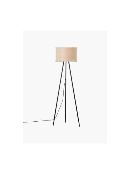 Lampada da terra in fibra naturale Raffy, Paralume: alghe, Struttura: metallo rivestito, Beige chiaro, nero, Alt. 135 cm