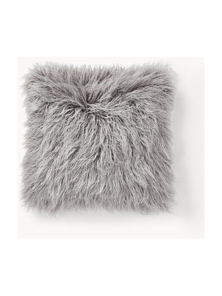 Flauschige Kunstfell-Kissenhülle Morten in Hellgrau, gelockt, Vorderseite: 67% Akryl, 33% Polyester, Rückseite: 100% Polyester, Hellgrau, B 40 x L 40 cm