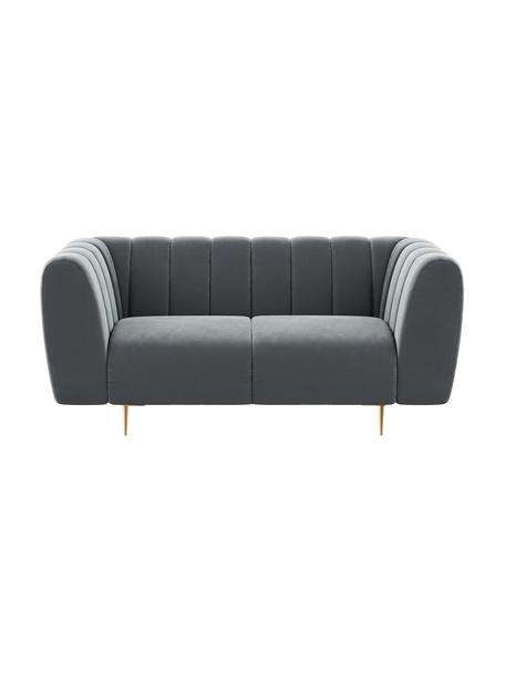 Divano 2 posti in velluto grigio acciaio Shel, Rivestimento: 100% velluto di poliester, Seduta: molle a onda, schiuma, Struttura: legno duro, legno morbido, Piedini: metallo rivestito, Velluto grigio acciaio, ottonato, Larg. 170 x Prof. 95 cm
