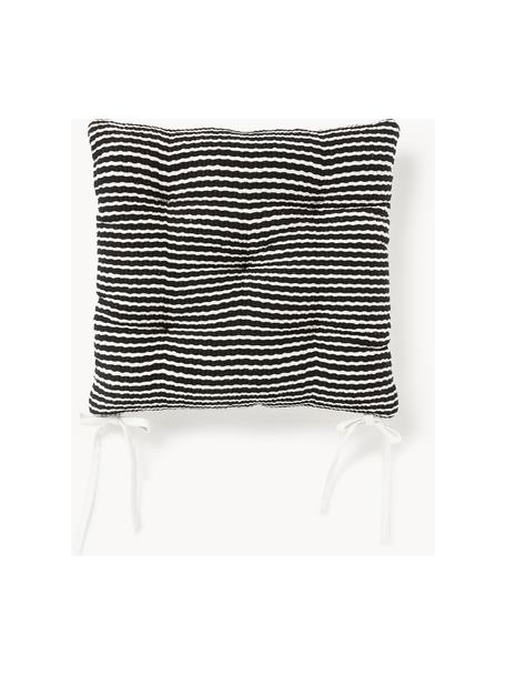 Poef Akesha met getuft zigzagpatroon, Zwart, wit, B 40 x L 40 cm