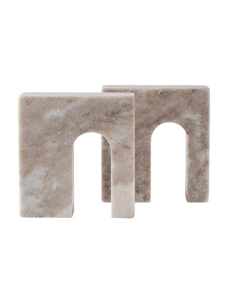 Marmeren boekensteun Kai, 2 stuks, Marmer, Taupe, gemarmerd, B 17 x H 16 cm